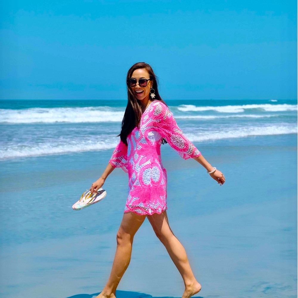 Lilly Pulitzer NWT 🦄 Lottie Romper Pink Juice Stand Crochet $278 Size 00 🦄 - Picture 9 of 15